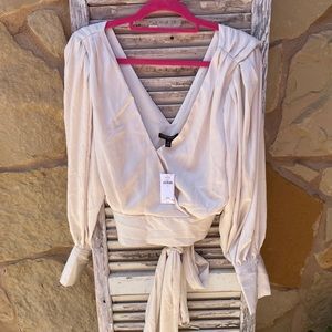NWT Banana Republic Women Cropped Wrap Balloon Sleeve Blouse Sz 18 stone off
